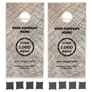 Custom Rustic Wood Corporate Event Business Logo Cornhole Set