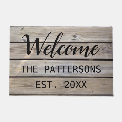 Custom Rustic Wood Family Established Welcome Doormat