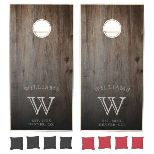 Custom Rustic Wood Family Name Monogram Cornhole Set