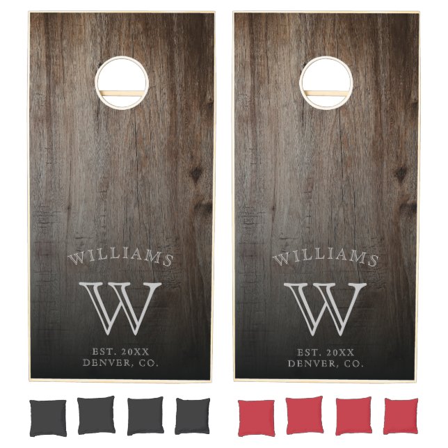 Custom Rustic Wood Family Name Monogram Cornhole Set (Set)