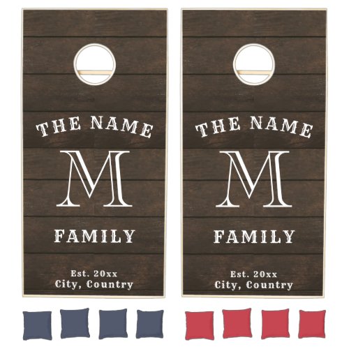 Custom Rustic Wood Farmhouse Monogram Cornhole Set