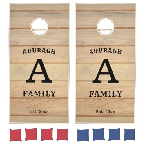 Custom Rustic Wood Farmhouse Monogram Family Name Cornhole Set