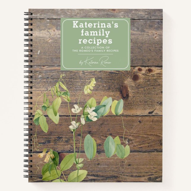 Custom Rustic Wood Kitchen Pees Family Recipe Notebook (Front)