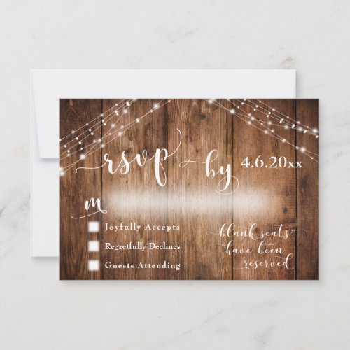 Custom Rustic Wood  Lights Wedding RSVP