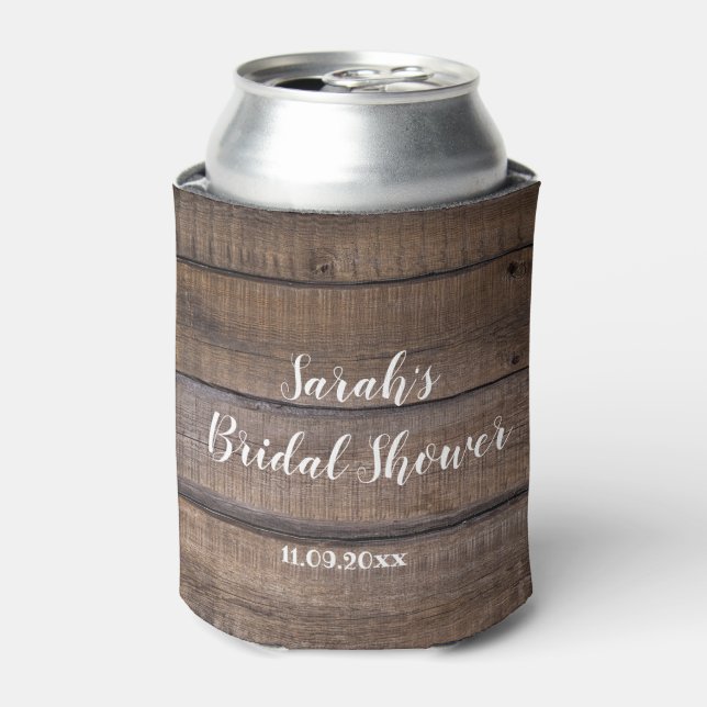 Custom Rustic Wood Oak Bridal Shower Favors Can Cooler (Can Front)
