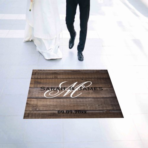 Custom Rustic Wood Pattern Monogram Wedding Events Floor Decals