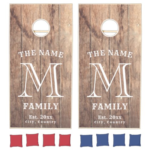 Custom Rustic Wood Personalized Monogram Family Cornhole Set