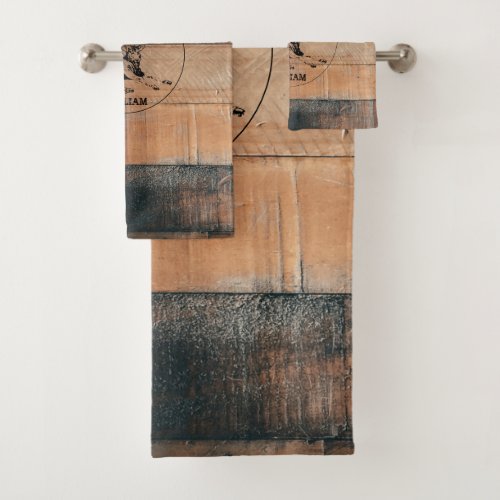 Custom Rustic Wood Texture  Deer Monogram   Bath Towel Set