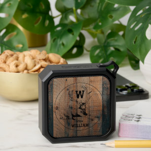 Custom Rustic Wood Texture & Deer Monogram Bluetooth Speaker