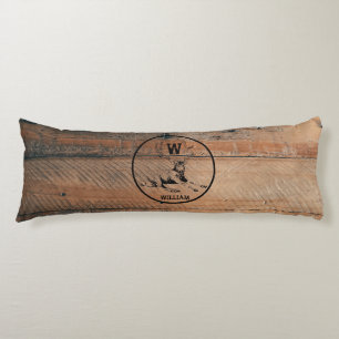 Custom Rustic Wood Texture & Deer Monogram Body Pillow