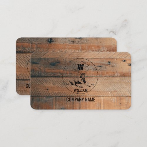 Custom Rustic Wood Texture  Deer Monogram Business Card