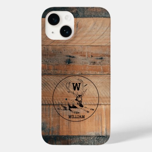 Custom Rustic Wood Texture  Deer Monogram   Case_Mate iPhone 14 Case