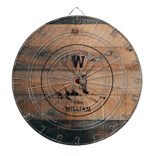 Custom Rustic Wood Texture  Deer Monogram Dart Board