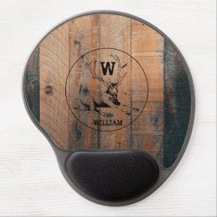 Custom Rustic Wood Texture & Deer Monogram Gel Mouse Pad
