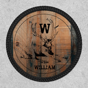 Custom Rustic Wood Texture & Deer Monogram  Patch
