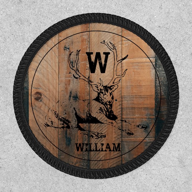 Custom Rustic Wood Texture & Deer Monogram  Patch (Front)