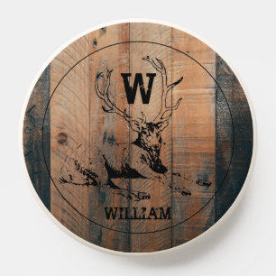Custom Rustic Wood Texture & Deer Monogram PopSocket