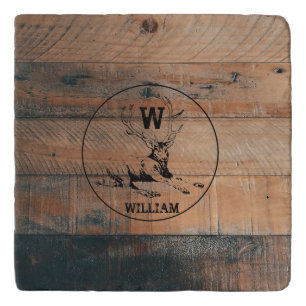 Custom Rustic Wood Texture & Deer Monogram  Trivet