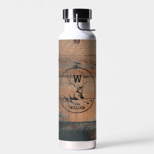 Custom Rustic Wood Texture & Deer Monogram Water Bottle
