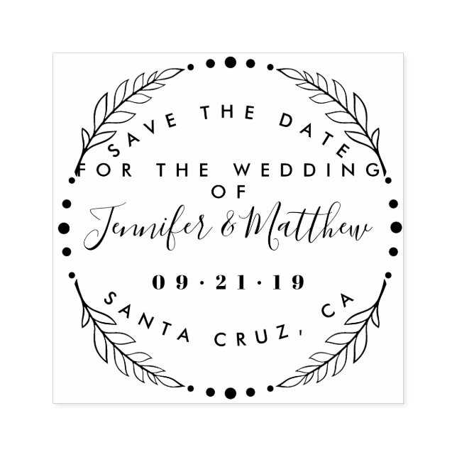 Custom Rustic Wreath & Script Save The Date Rubber Stamp (Imprint)