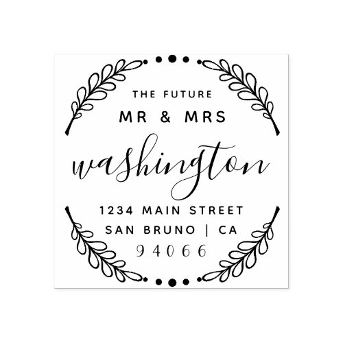 Custom Rustic Wreath  The Future Mr  Mrs Address Rubber Stamp