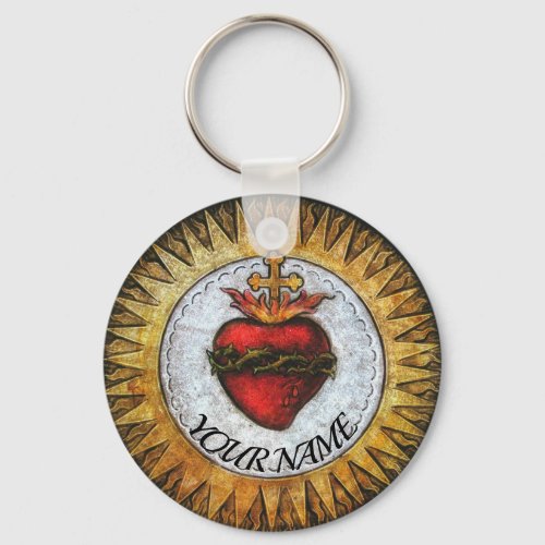 Custom Sacred Heart Keychain ID Tag YOUR NAME