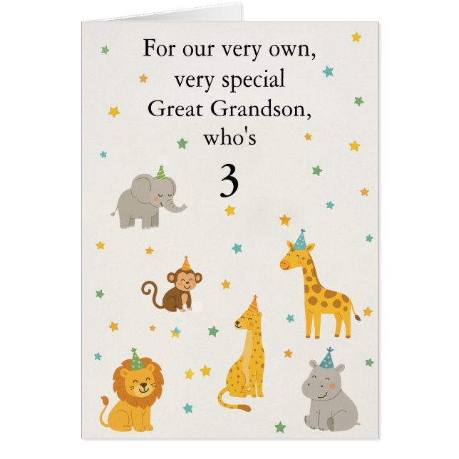 Custom Safari Animal Kids Age Photo Birthday Card  (Front)