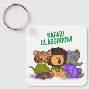 Custom Safari Classroom Cheetah Lion Elephant Keychain