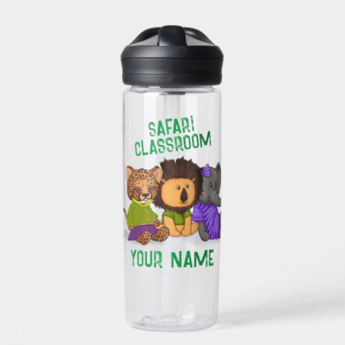 Custom Safari Classroom Cheetah Lion Elephant Water Bottle