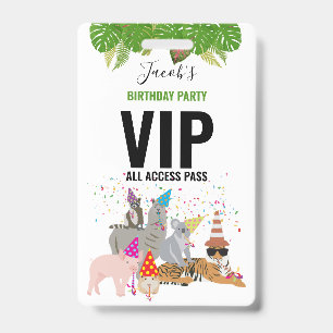 Custom Safari Jungle Zoo Birthday Party Pass Favor Badge