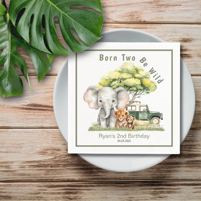 Custom Safari Party Tableware Napkins (Safari Jungle Born Two Be Wild 2nd Birthday Napkin)