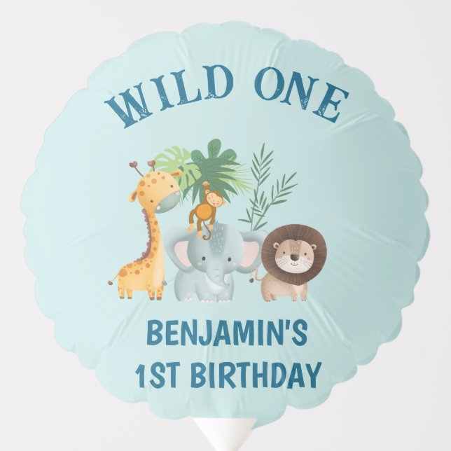 Custom Safari Wild One 1st Birthday  Balloon (Front)