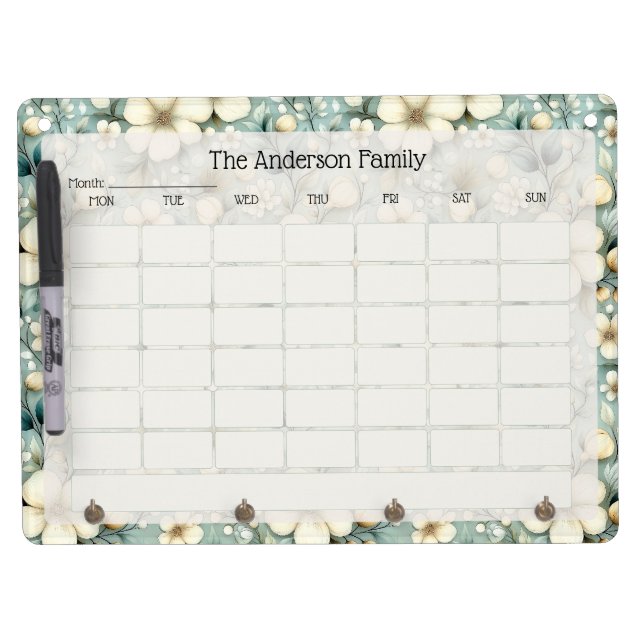 Custom Sage Floral Dry Erase Calendar Board (Front)