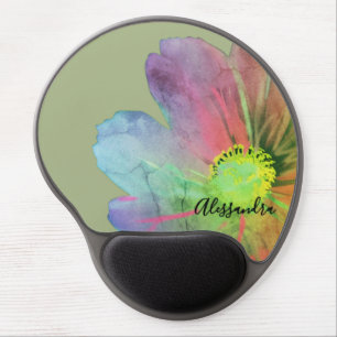 Custom Sage Floral Watercolor Colorful Botanical Gel Mouse Pad