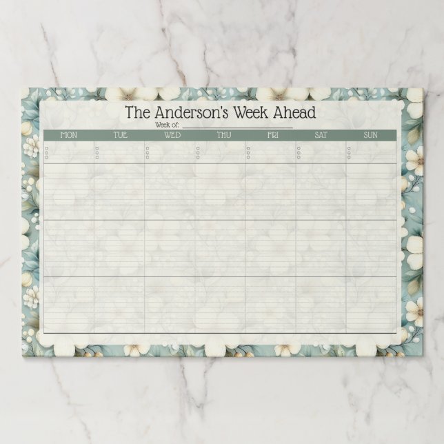 Custom Sage Floral Weekly Planner Notepad Paper Pad (Front)