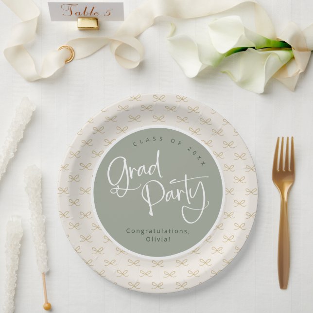 Custom Sage Gold Class of 2025 Grad Party Paper Plates (Wedding)