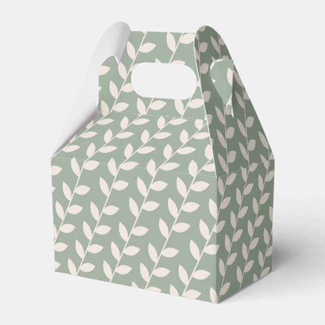 Custom Sage Green 70s Retro Leaf Pattern  Favor Boxes (Front Side)