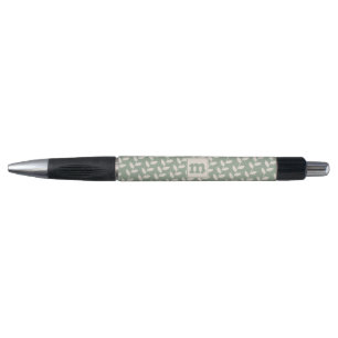 Custom Sage Green 70s Retro Leaf Pattern Monogram Pen