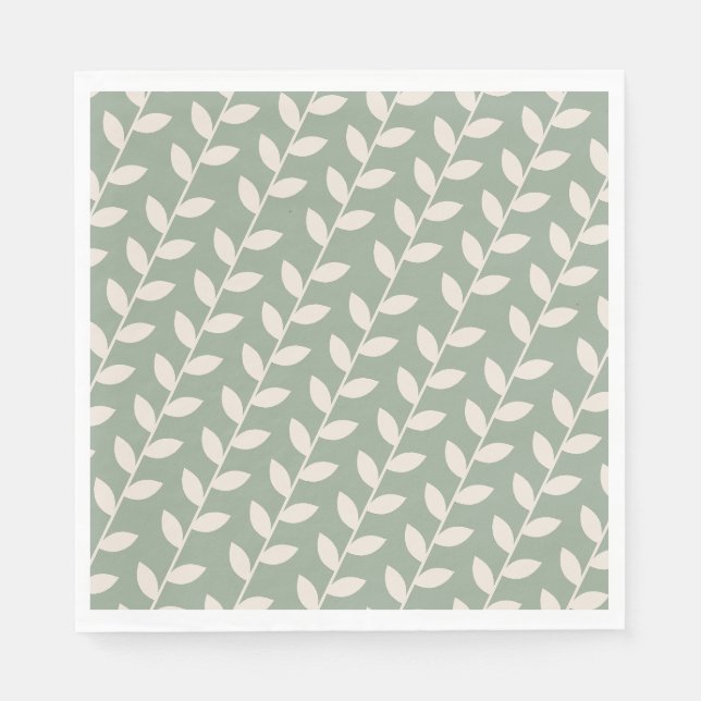 Custom Sage Green 70s Retro Leaf Pattern  Napkins (Front)