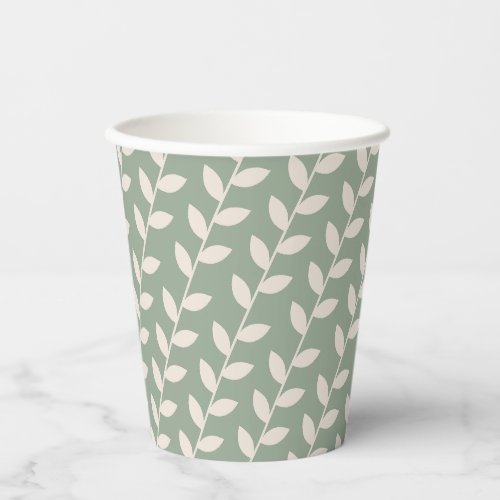 Custom Sage Green 70s Retro Leaf Pattern  Paper Cups