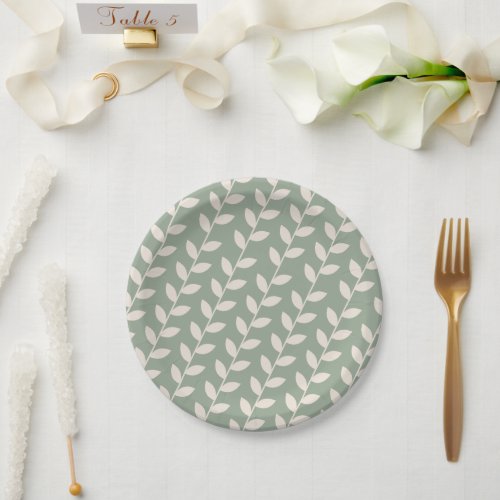 Custom Sage Green 70s Retro Leaf Pattern  Paper Plates