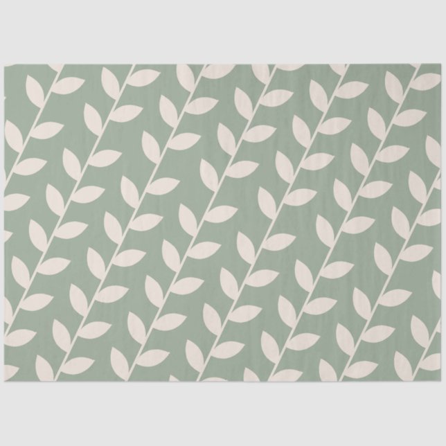 Custom Sage Green 70s Retro Leaf Pattern  Tissue Paper (Front)