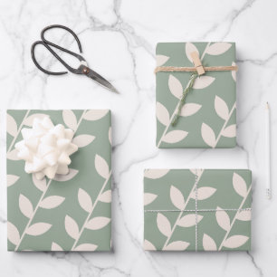 Custom Sage Green 70s Retro Leaf Pattern Wrapping Paper Sheets