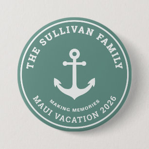 Custom Sage Green Anchor Family Vacation Badge Button