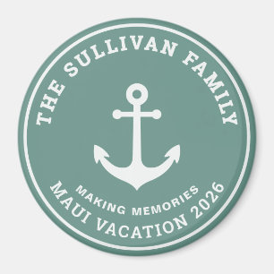 Custom Sage Green Anchor Family Vacation Badge Magnet