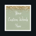 Custom Sage Green and Gold Glitter Birthday Party Napkins<br><div class="desc">personalized sweet 16 paper napkin,  personalised 1st 15th 16th serviette,  wedding reception cocktail hen do,  quinceanera mis quince for her,  couple rehearsal dinner vow renewal,  daughter bridal shower high school,  son college graduate baby boy,  25th anniversary 30th 40th 50th,  girl bachelorette weekend night 18th,  20th 21st wife husband graduation</div>