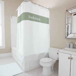 Custom Sage Green and White Surname Shower Curtain