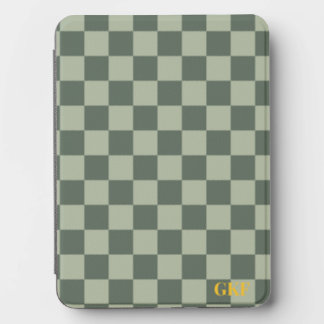 Custom Sage Green Checkerboard Monogram Kindle Cover