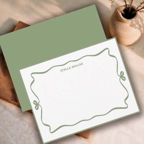 Custom Sage Green Doodle Frame Minimal Personal Note Card