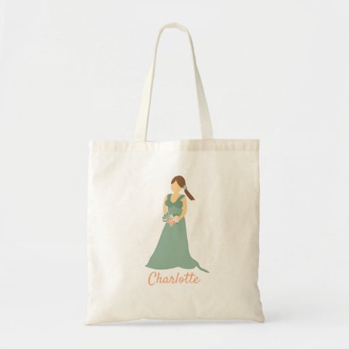 Custom Sage Green Dress Brunette Hair Bridesmaid Tote Bag